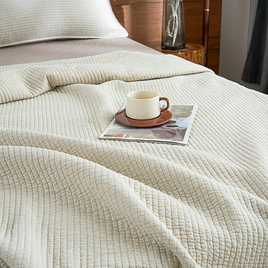 Mocha Beige Solid Color  Cotton Quilt Set