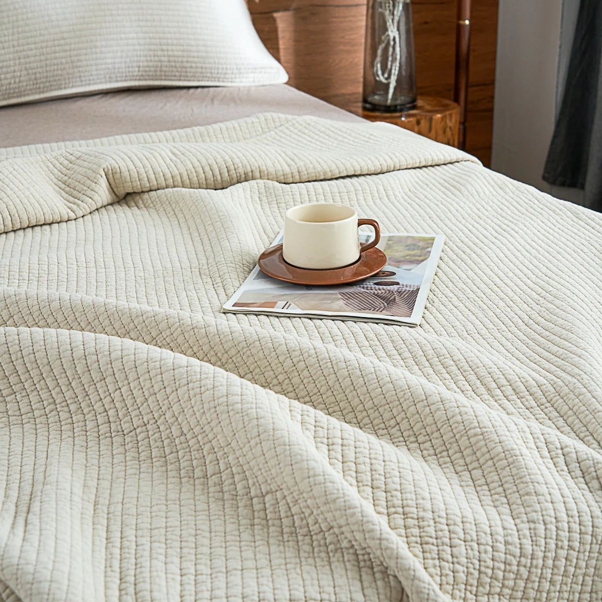 Mocha Beige Solid Color  Cotton Quilt Set