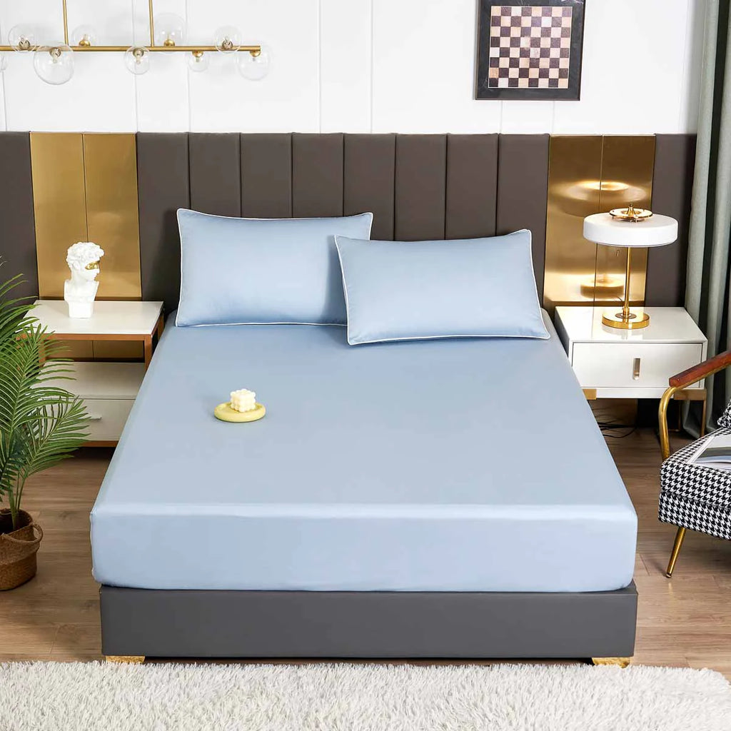 Gentle Blue Solid Color Premium Cotton Fitted Sheet Set