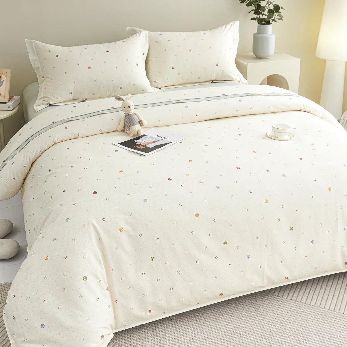 Smizen Cotton Fitted Sheet Duvet Cover Set