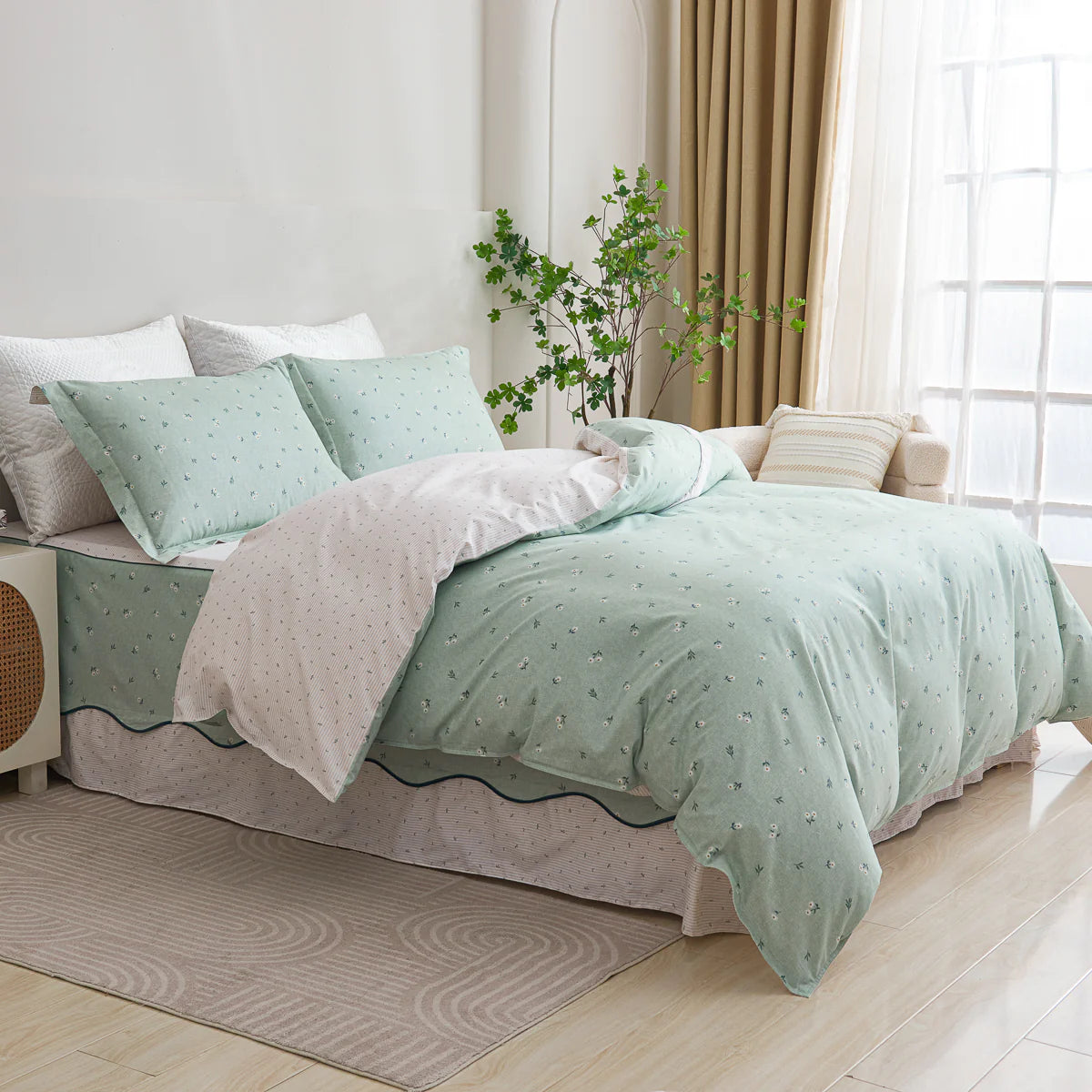 Sunflower Cotton Bedskirt Duvet Cover Set