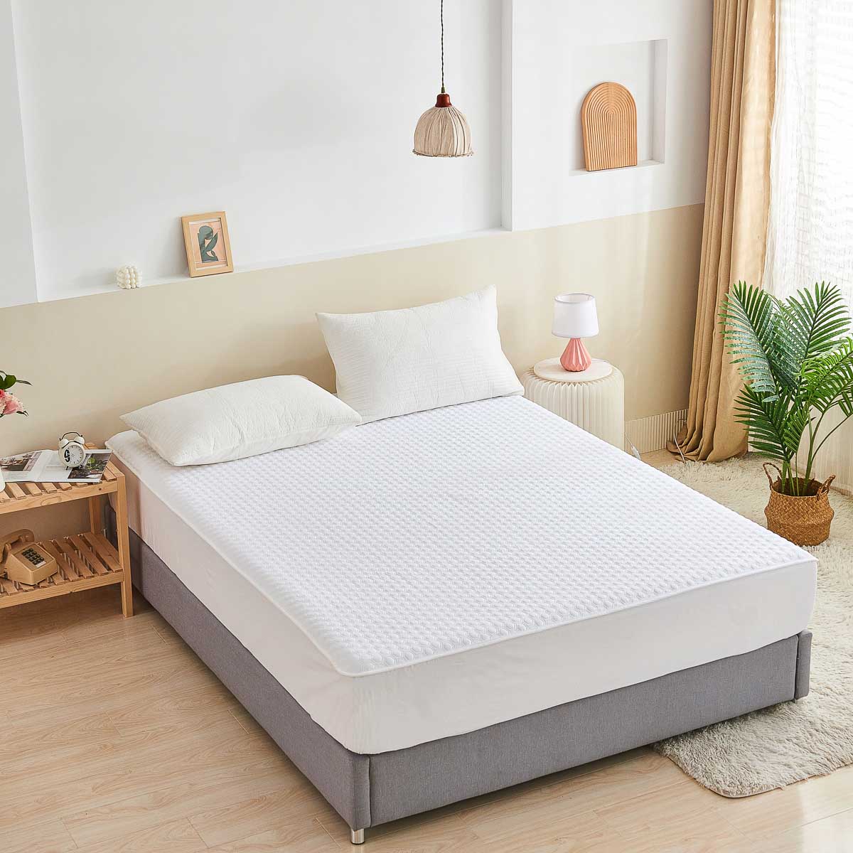 Solid White Quilted Cotton Mattress Topper