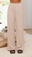 Harini Off Shoulder Long Sleeve Top and Pants Set - Taupe