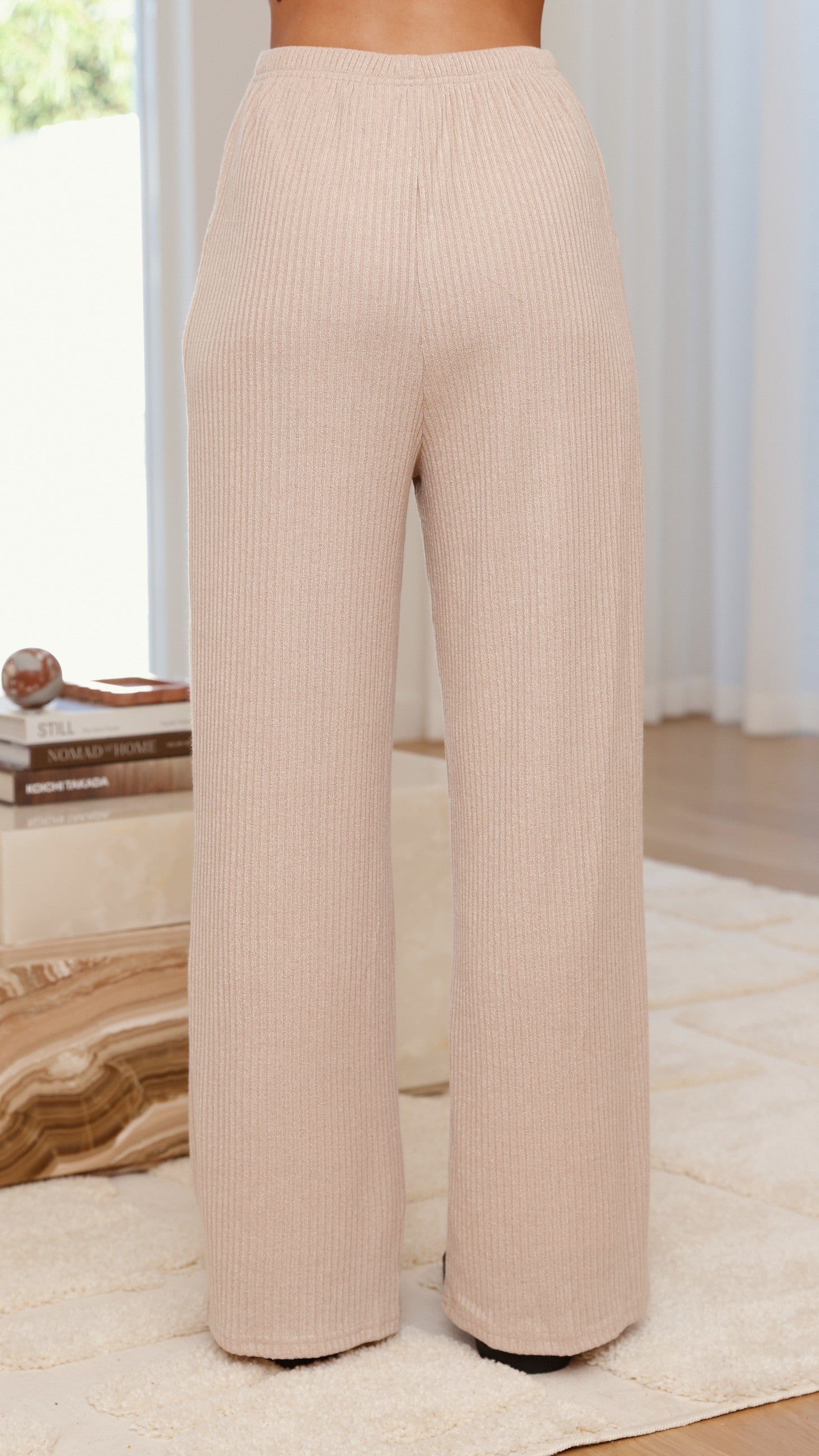 Harini Off Shoulder Long Sleeve Top and Pants Set - Taupe