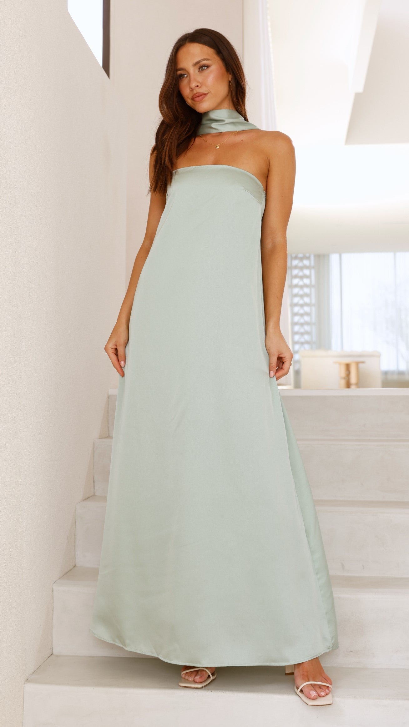 Caitie Strapless Scarf Maxi Dress - Sage