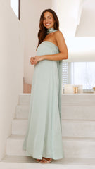Caitie Strapless Scarf Maxi Dress - Sage
