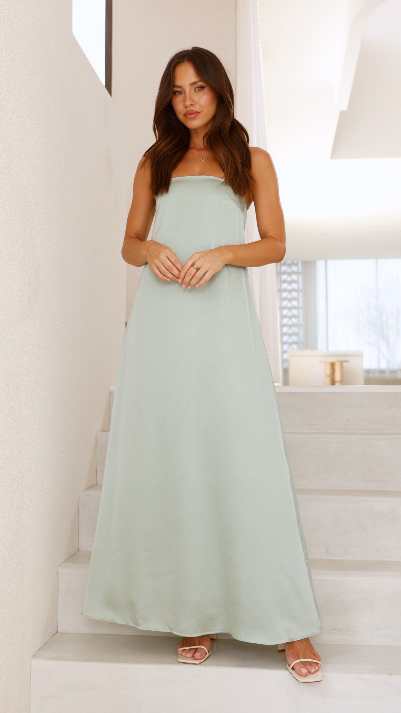 Caitie Strapless Scarf Maxi Dress - Sage