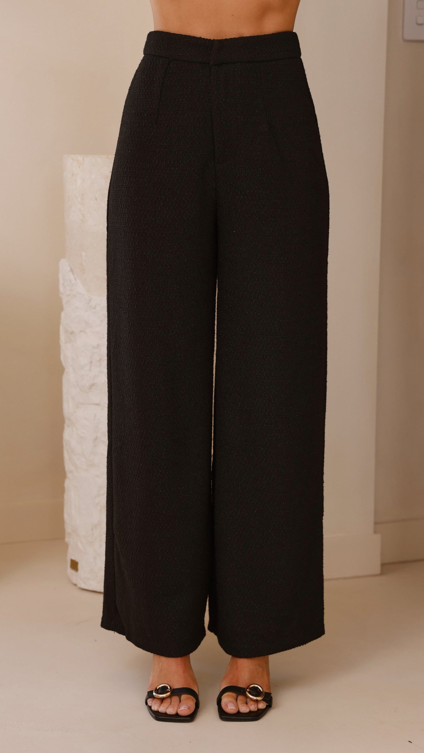 Karrina Tweed Button Up Vest and Pants Set - Black