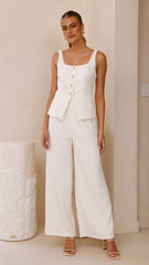 Karrina Tweed Button Up Vest and Pants Set - White