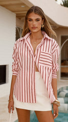 Danya Long Sleeve Button Up Shirt - Pink Stripe