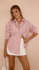 Danya Long Sleeve Button Up Shirt - Pink Stripe