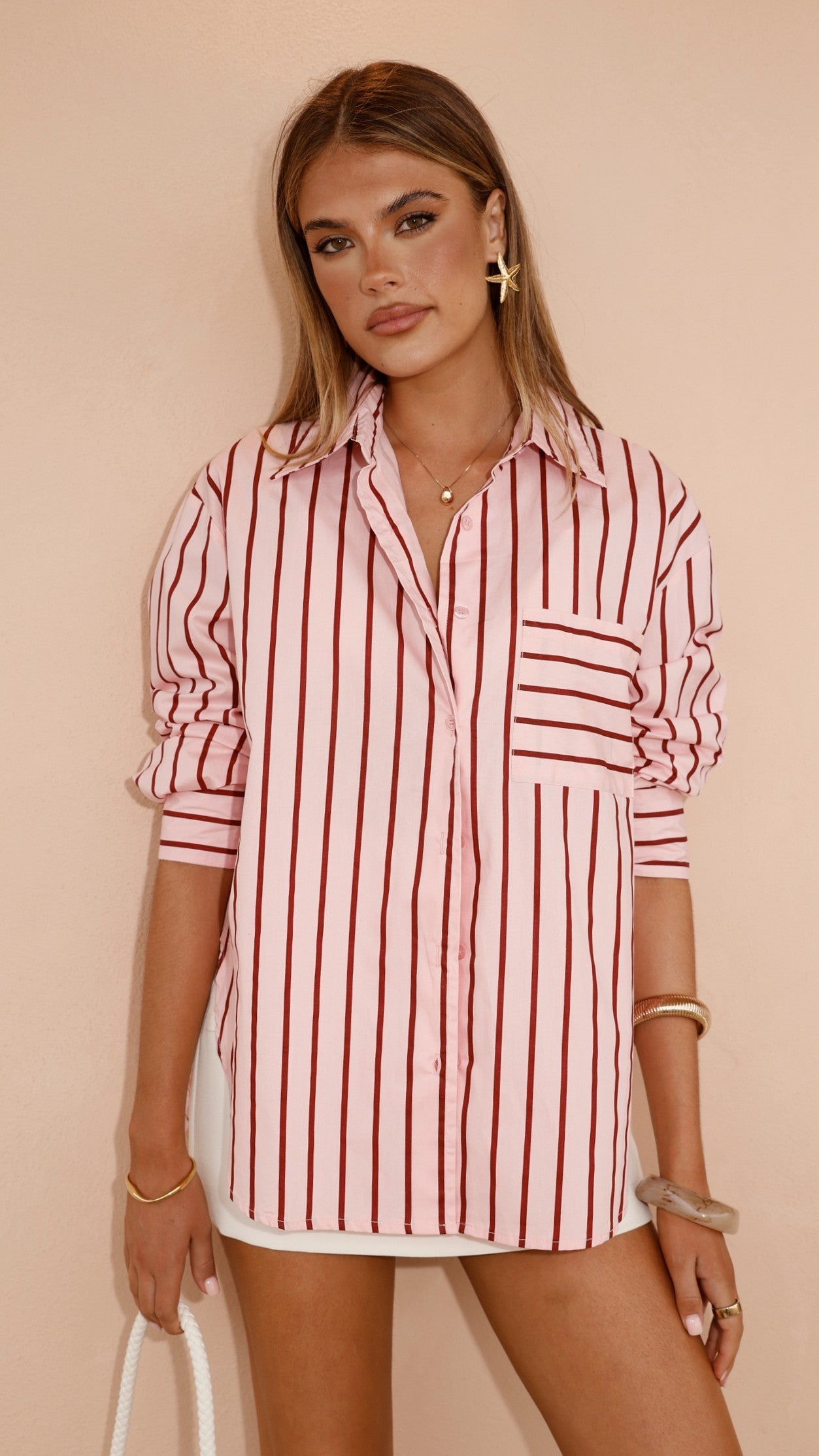 Danya Long Sleeve Button Up Shirt - Pink Stripe