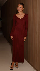 Cyra Long Sleeve Maxi Dress - Wine