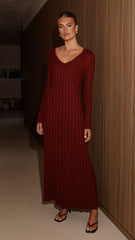 Cyra Long Sleeve Maxi Dress - Wine
