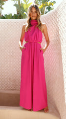 Lara Halter Neck Wide Leg Jumpsuit - Pink