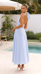 Brydie Halter Maxi Dress - Gingham Light Blue