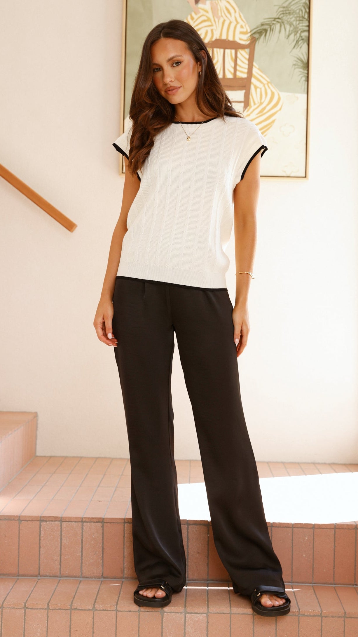 Adana Contrast Top - White / Black