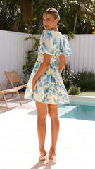 Erin Mini Dress - Yellow / Blue Floral