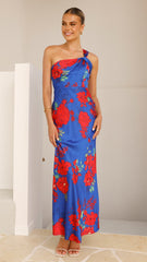 Leah Maxi Dress - Blue/Red Floral