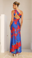 Leah Maxi Dress - Blue/Red Floral