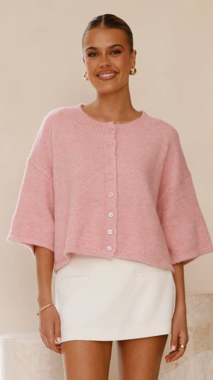Gazelle Button Up Knit T-Shirt - Pink