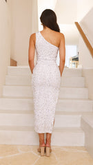 Anna Maxi Dress - White/Silver Sequins