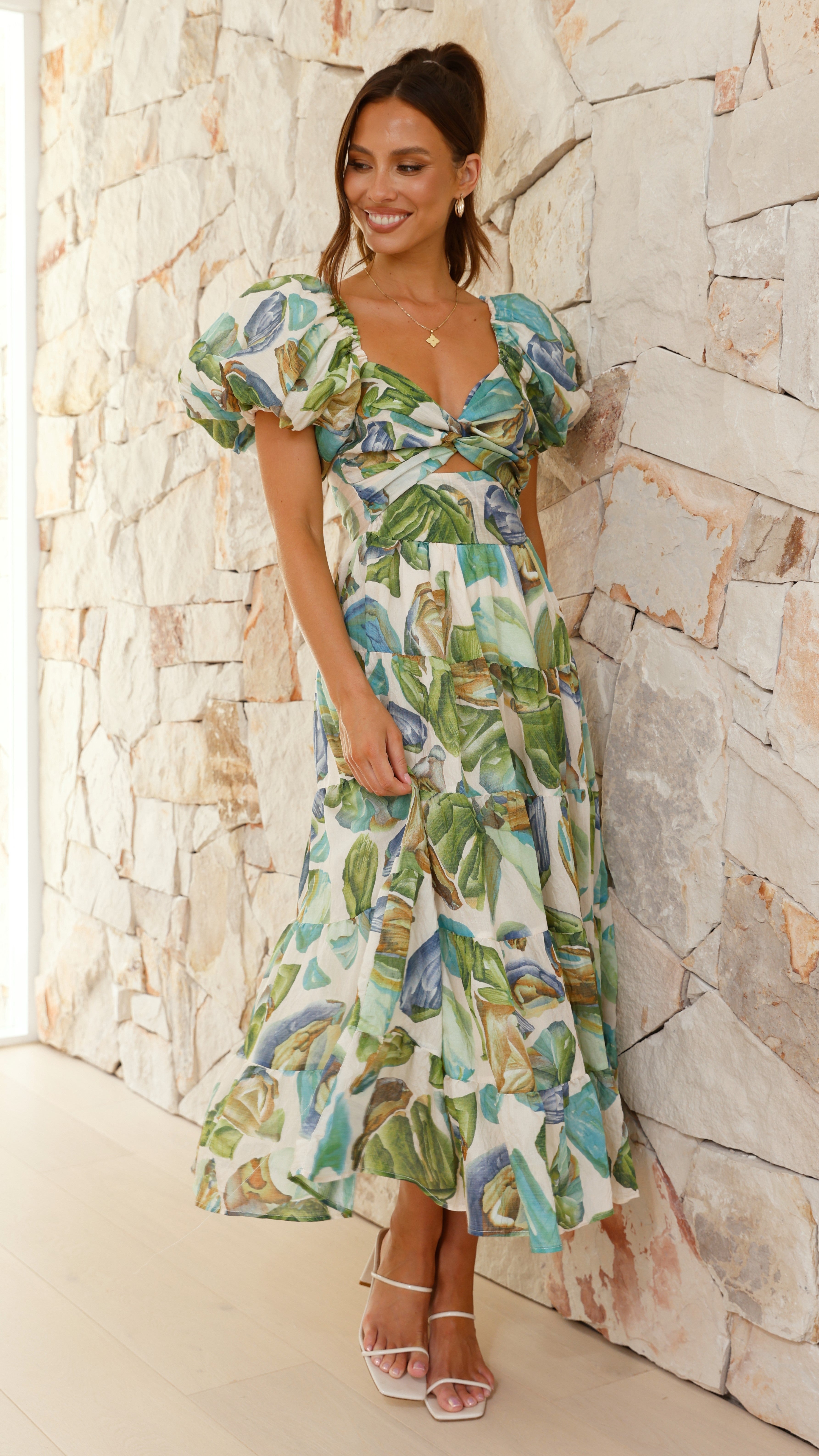Balthazar Maxi Dress - Green / Blue Print