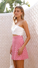 Abia Mini Dress - White/ Red Check