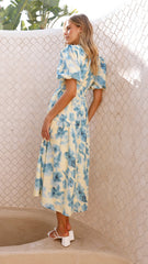 Erin Midi Dress - Yellow / Blue Floral