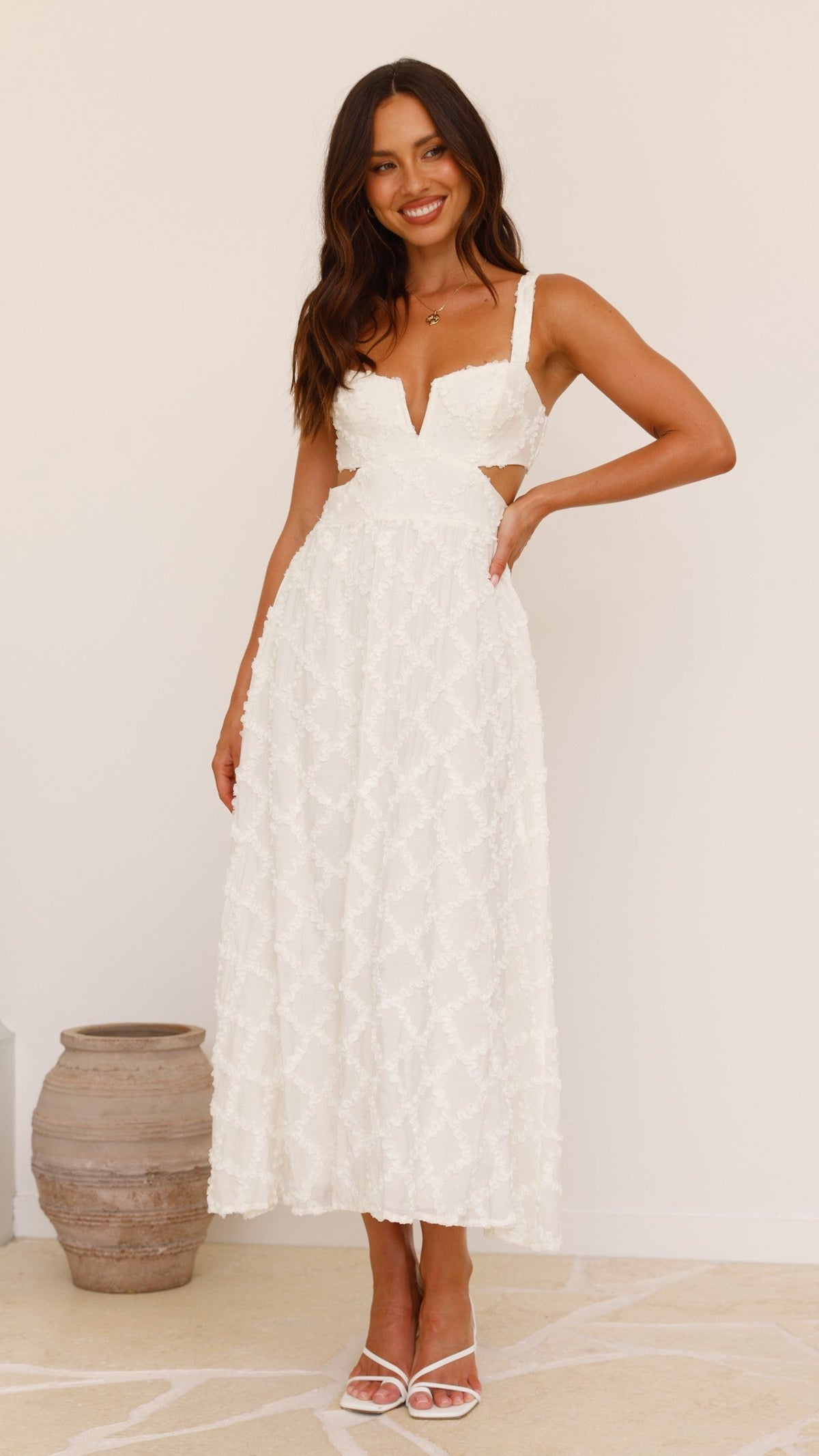Jenny Side Cut Midi Dress - Cream