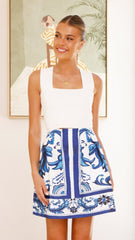 Laraine Mini Skirt - Sapphire / White Zayna