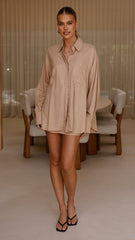 Charla Button Up Top - Mocha