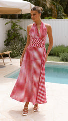 Brydie Halter Maxi Dress - Gingham Red