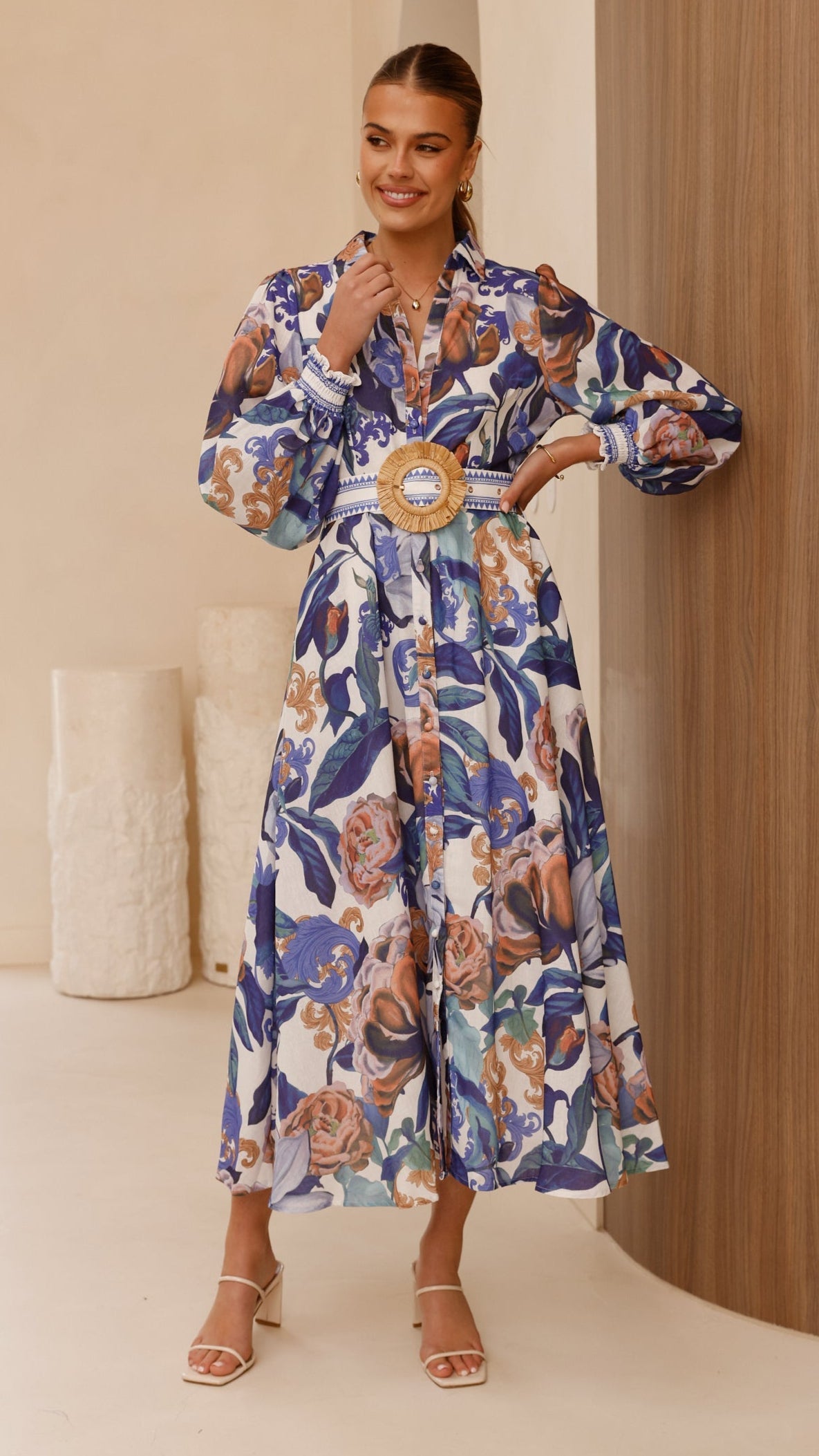 Aida Long Sleeve Maxi Dress - Azure Blue