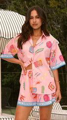 La Sirena Button Up Shirt and Shorts Set - Pink Soleil