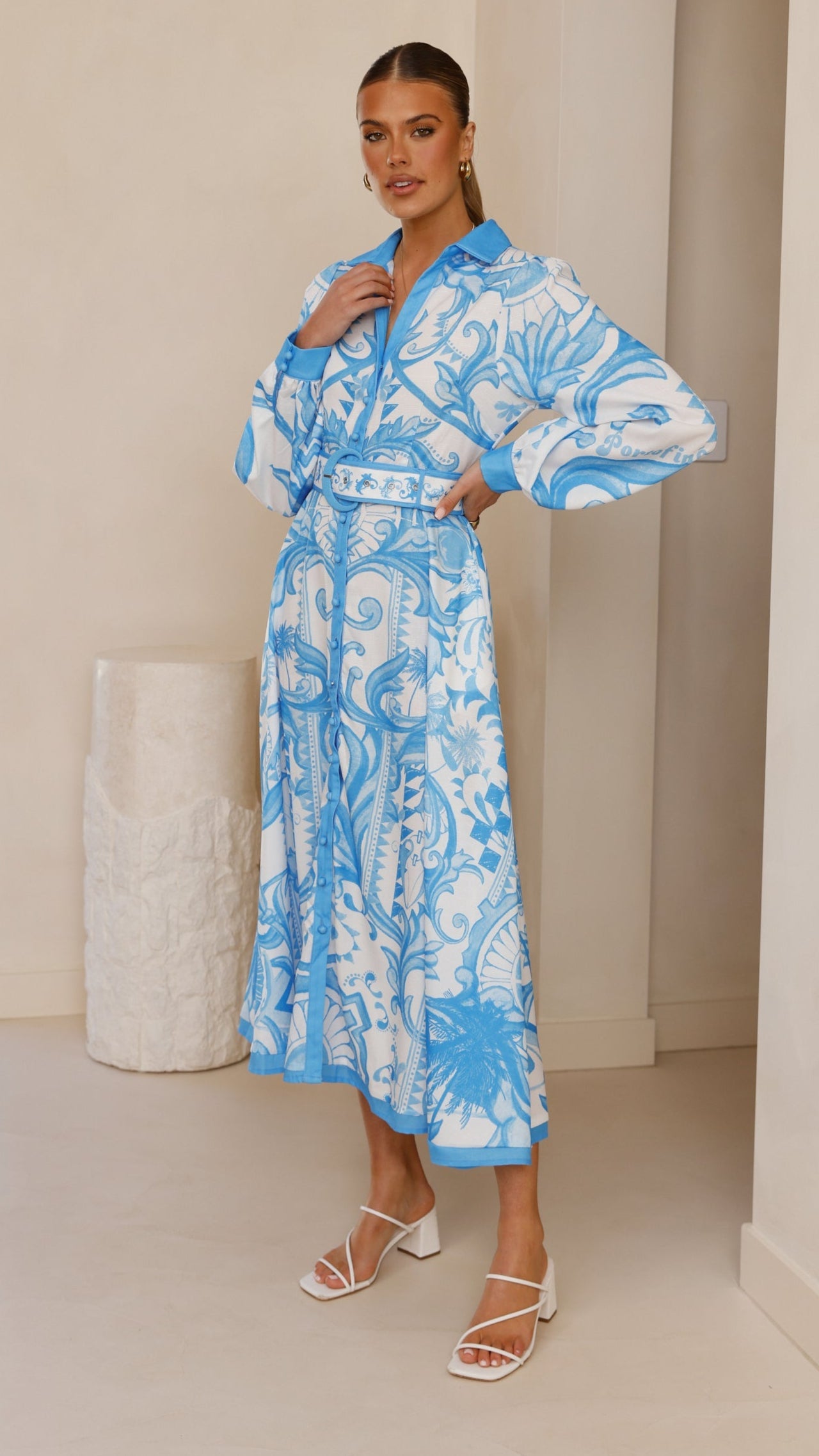 Madeline Long Sleeve Midi Dress - Portofino Azure