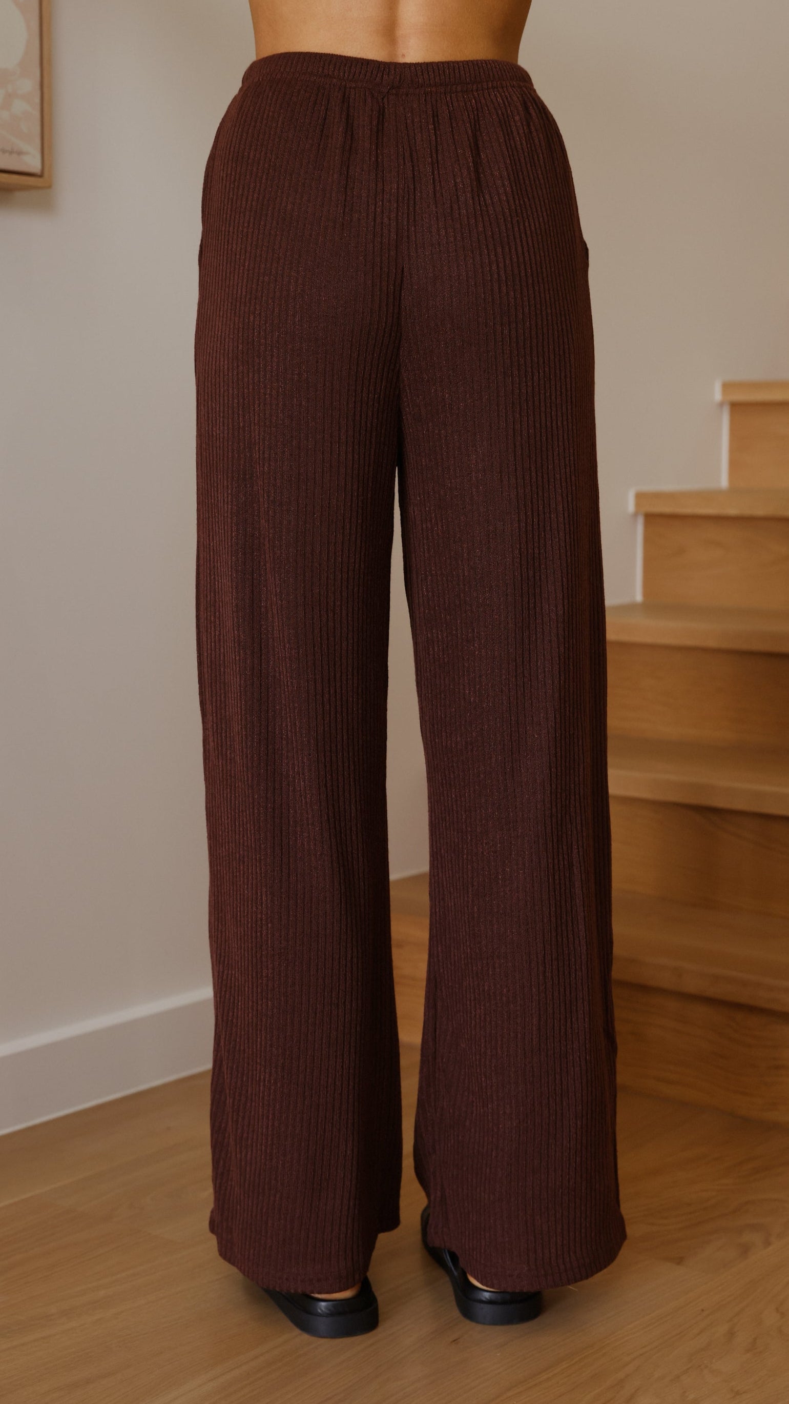 Harini Off Shoulder Long Sleeve Top and Pants Set - Chocolate