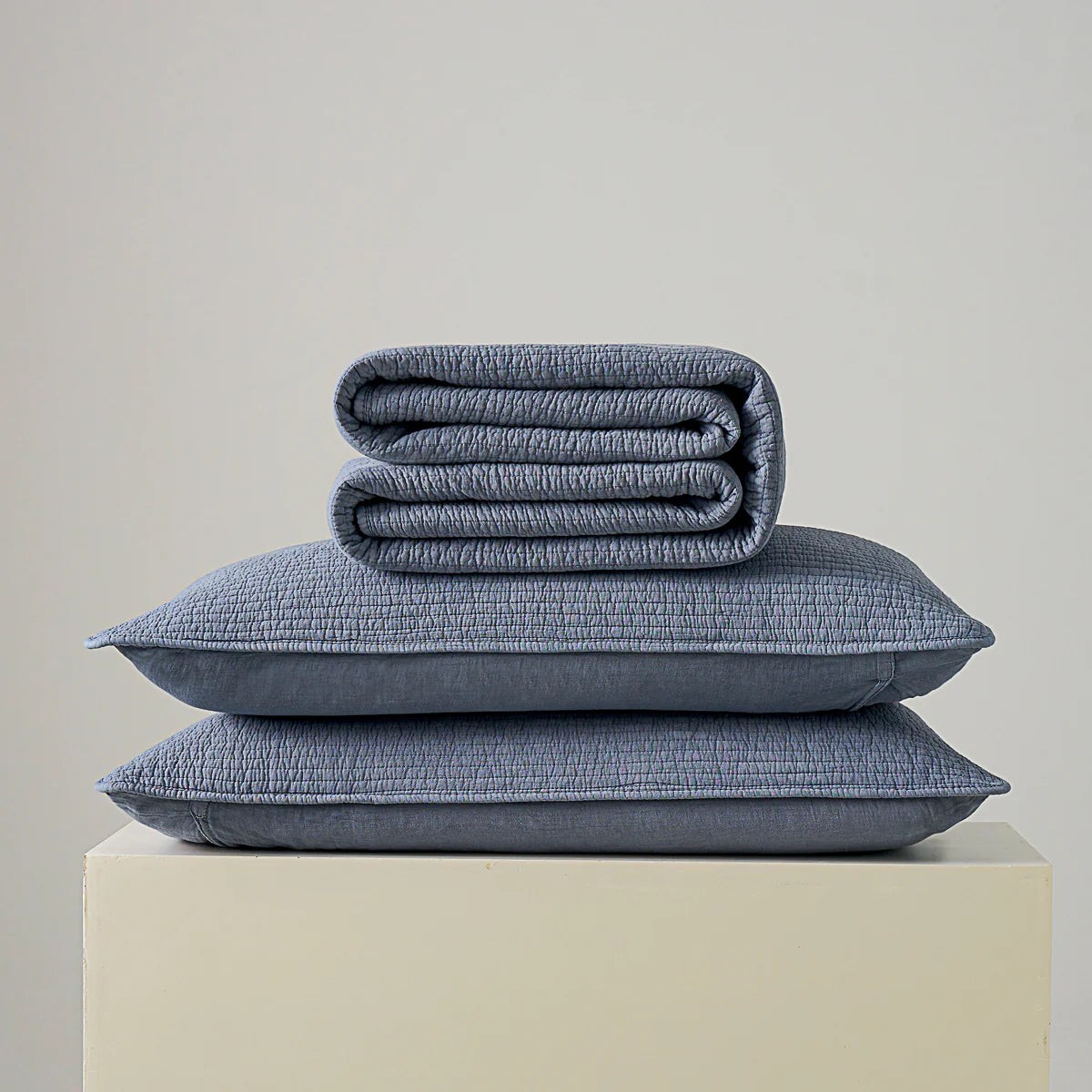 Navy Blue Solid Color Cotton Quilt Set