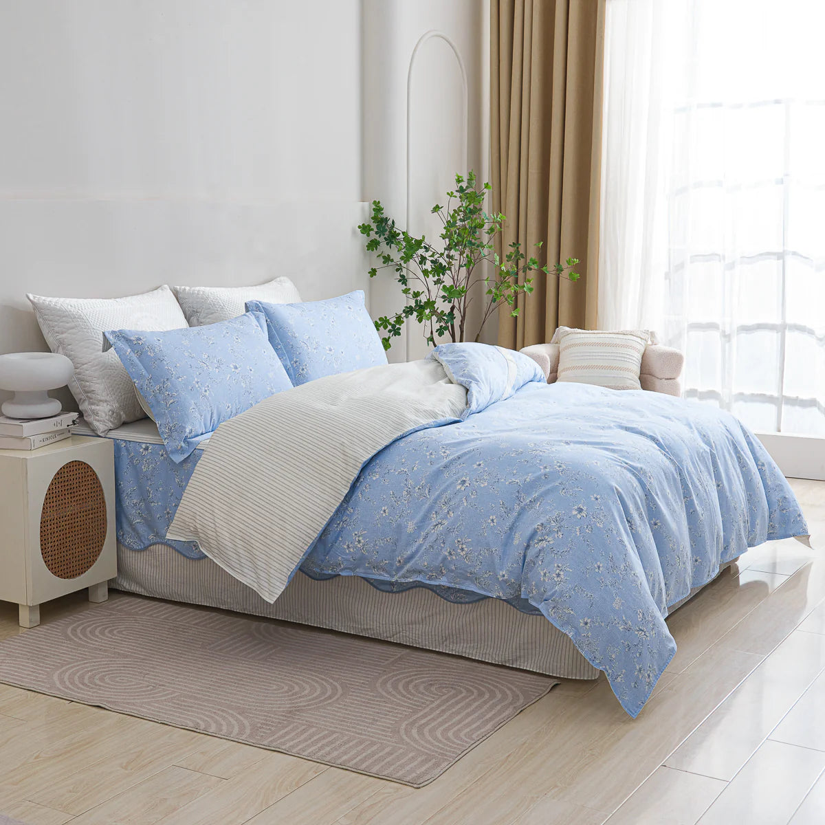 Aria Cotton Bedskirt Duvet Cover Set