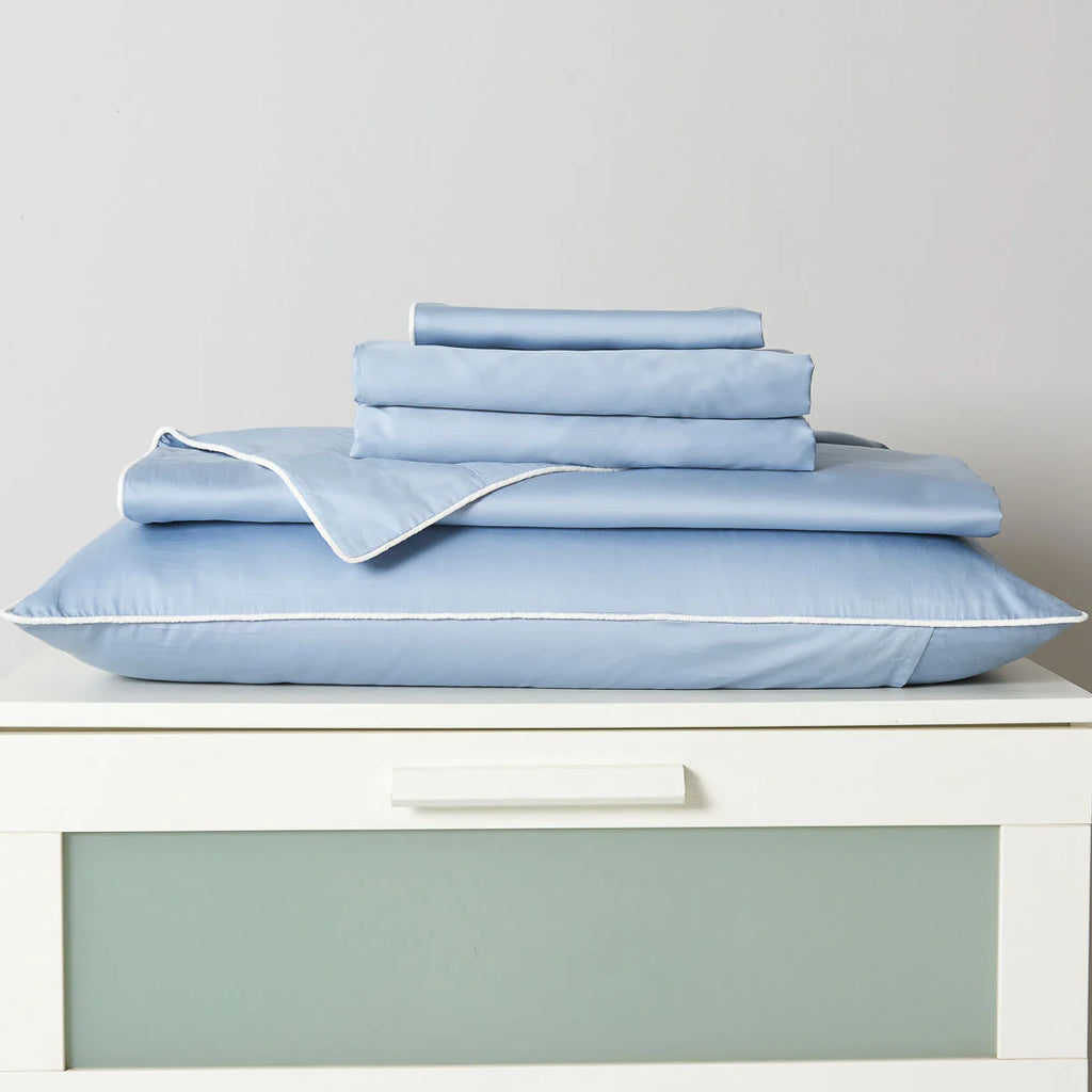Gentle Blue Solid Color Premium Cotton Fitted Sheet Set