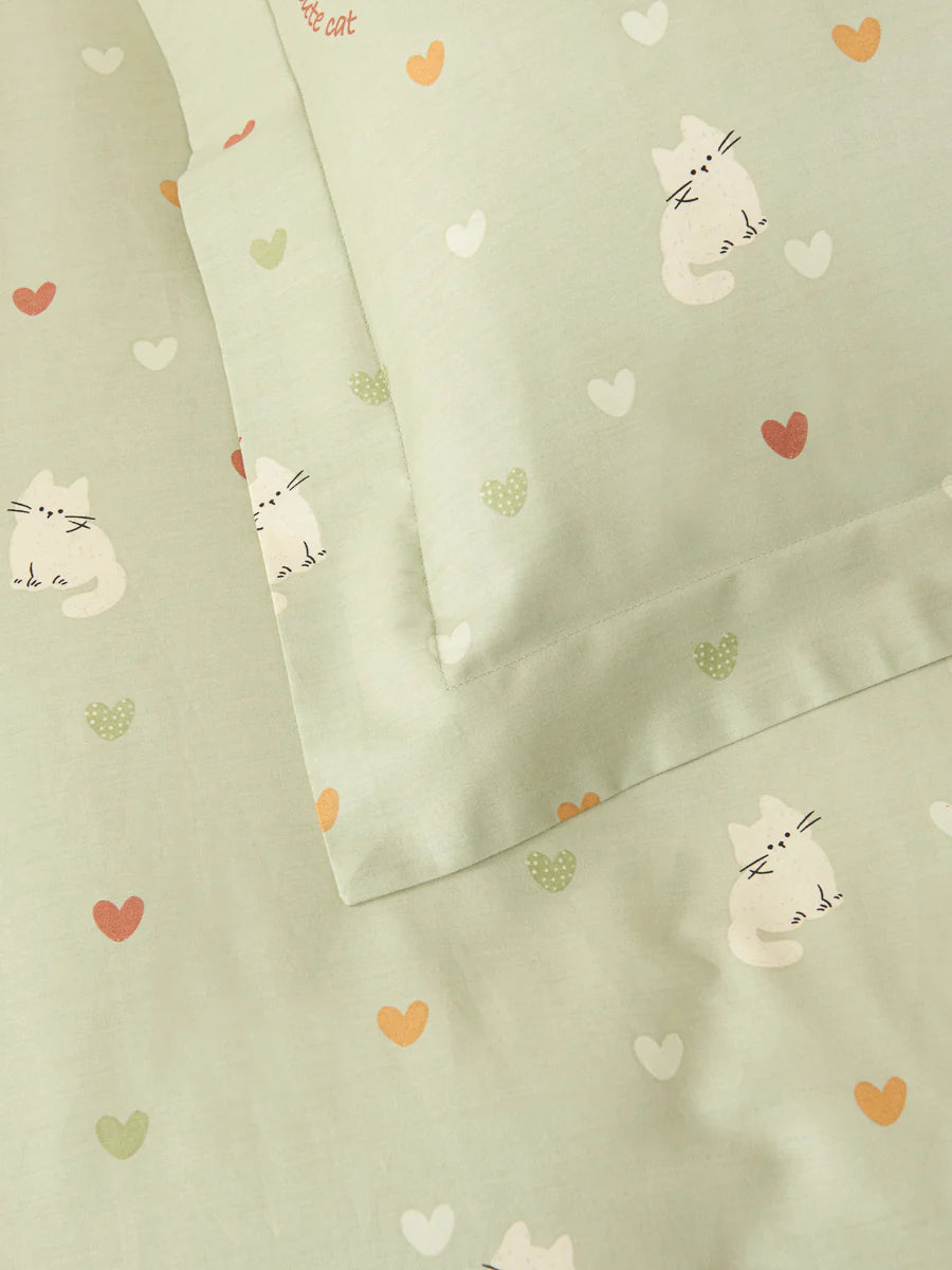 Kitty Cotton Fitted Sheet Duvet Cover Set