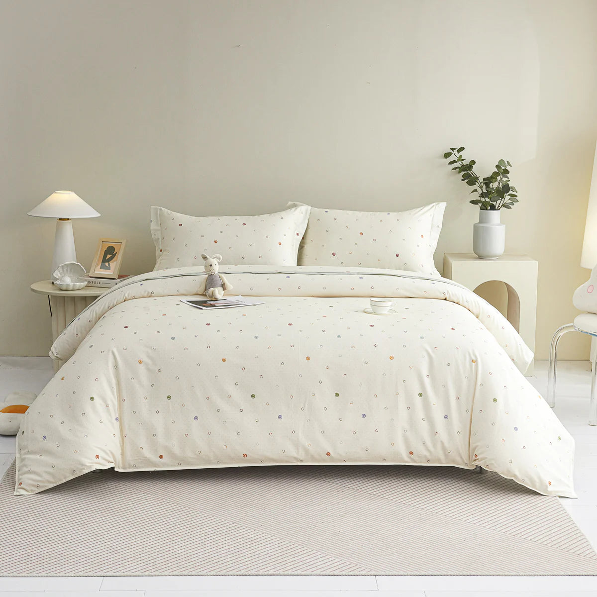 Smizen Cotton Fitted Sheet Duvet Cover Set