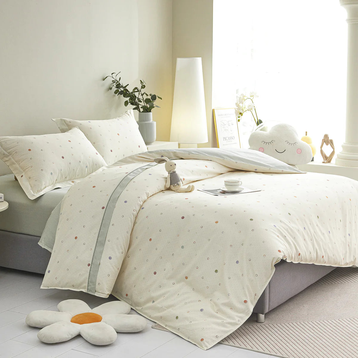 Smizen Cotton Fitted Sheet Duvet Cover Set