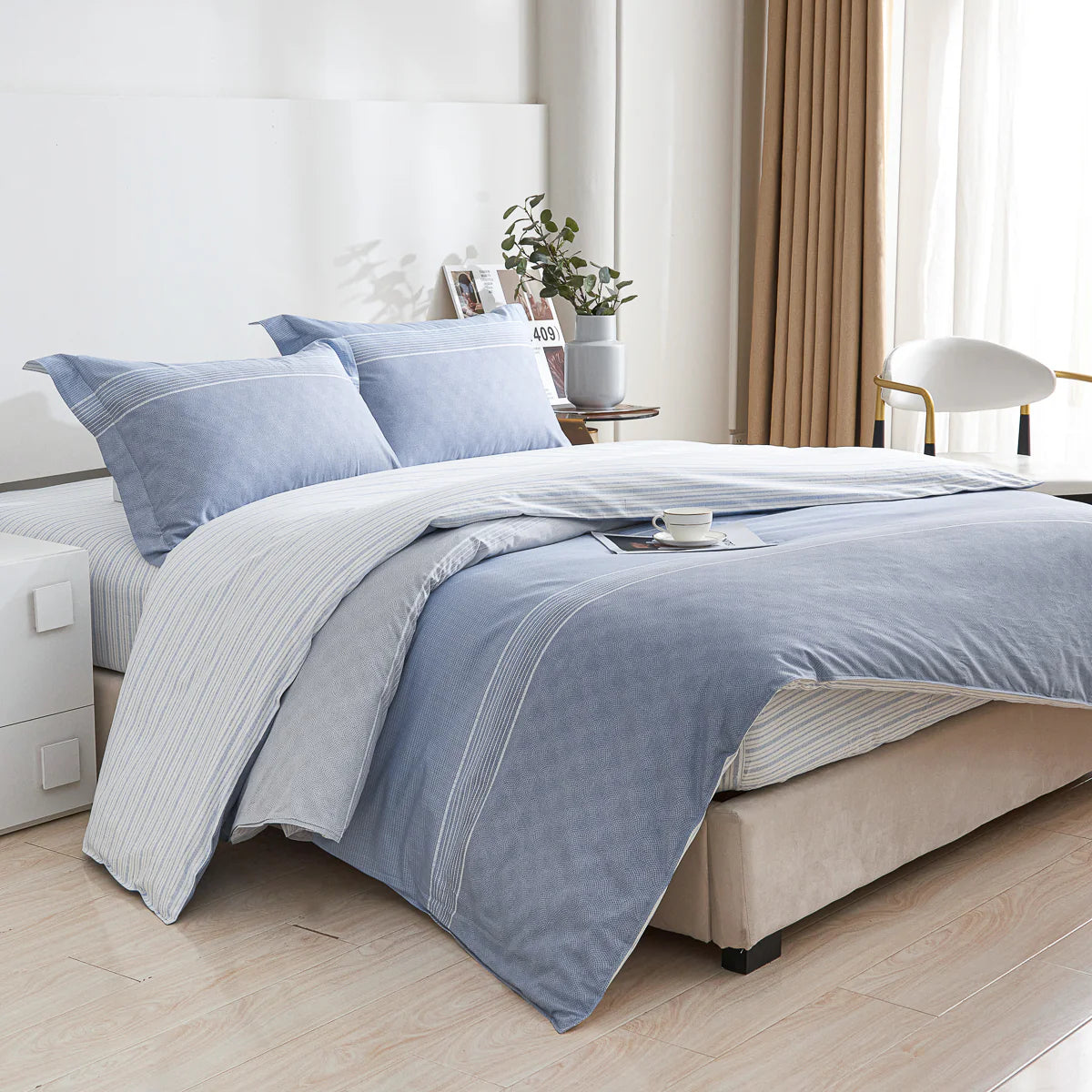 Borgan Cotton Fitted Sheet Duvet Cover Set