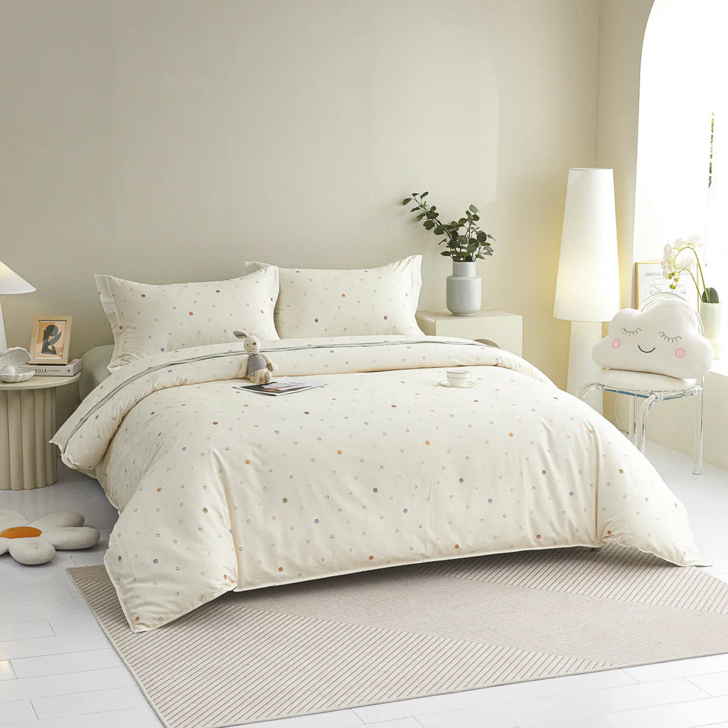 Smizen Cotton Fitted Sheet Duvet Cover Set