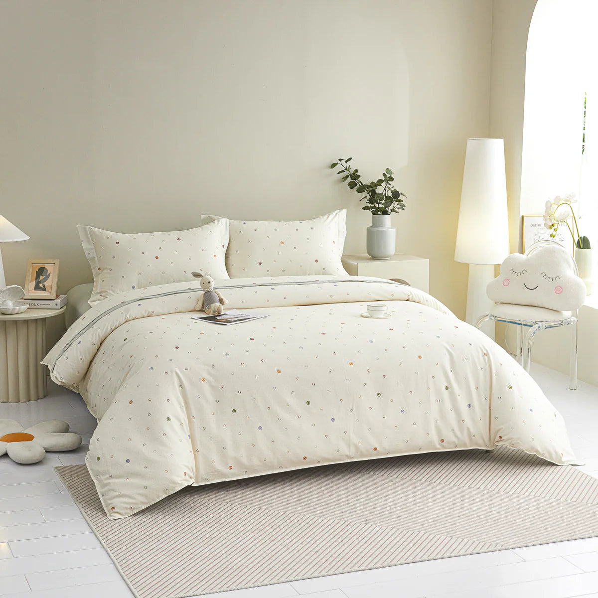 Smizen Cotton Fitted Sheet Duvet Cover Set