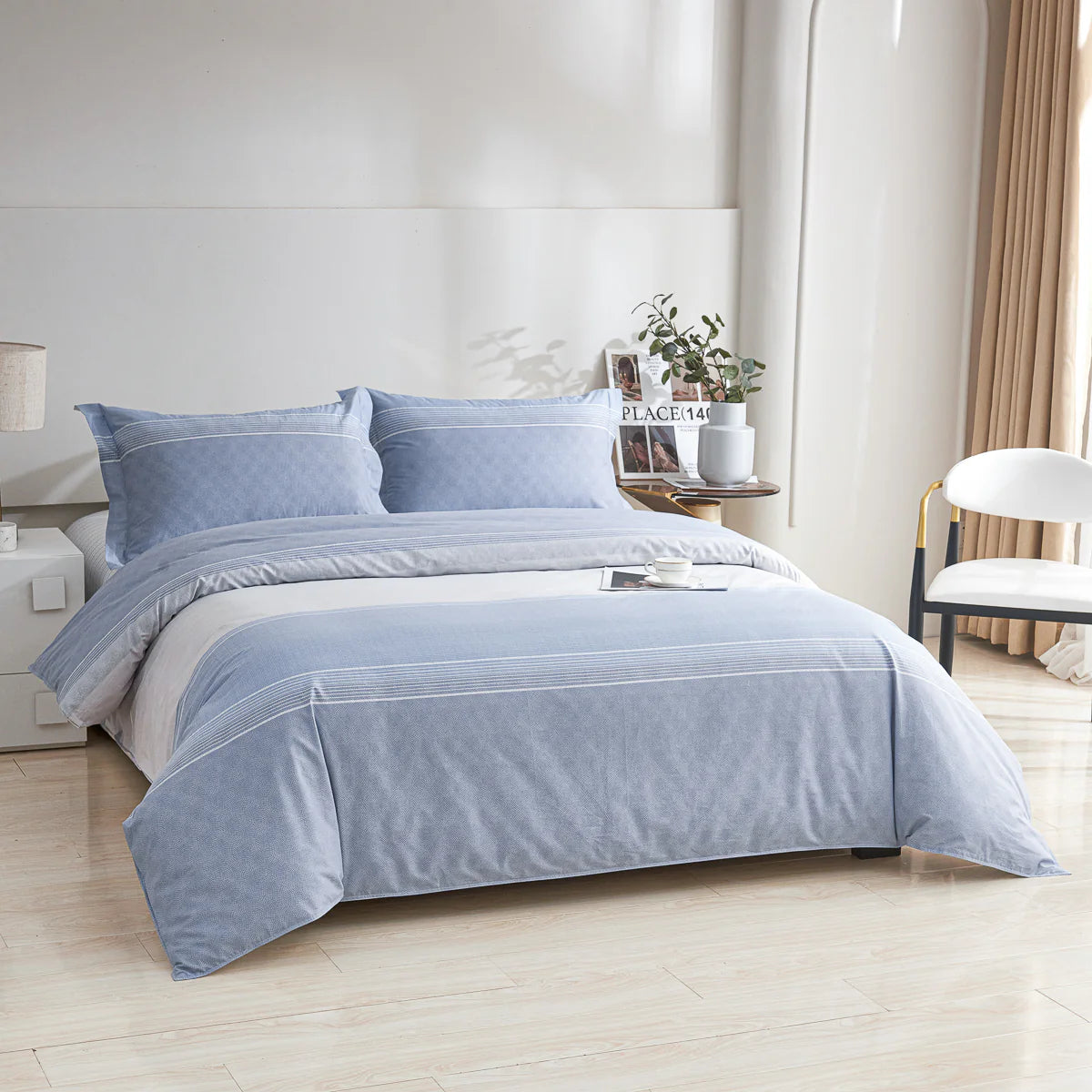 Borgan Cotton Fitted Sheet Duvet Cover Set