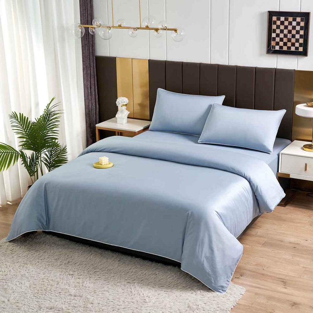 Gentle Blue Solid Color Premium Cotton Fitted Sheet Set
