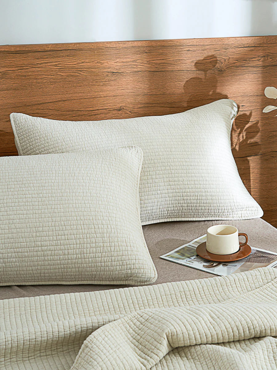 Mocha Beige Solid Color  Cotton Quilt Set