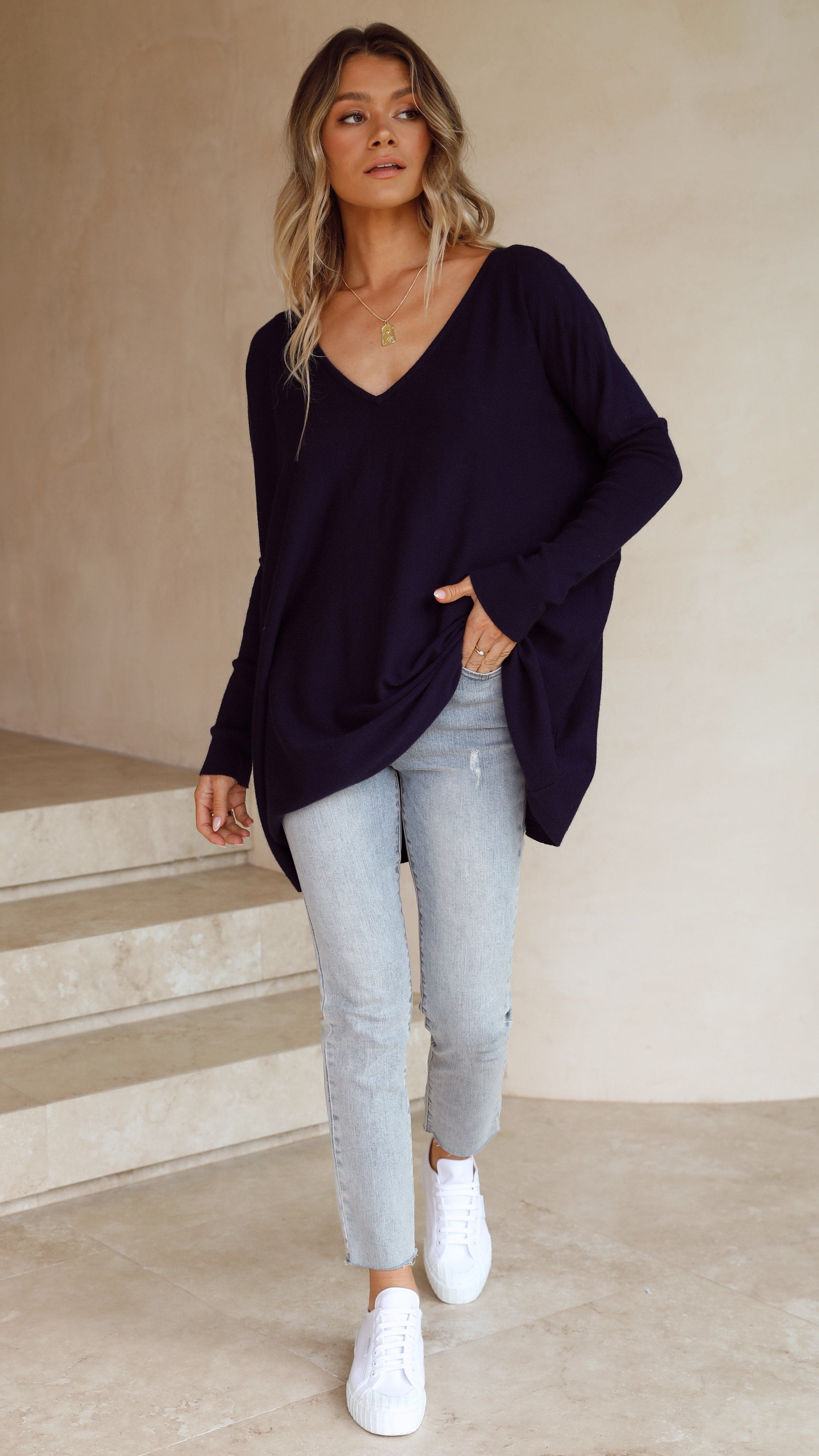 Amalia Knit Top - Navy